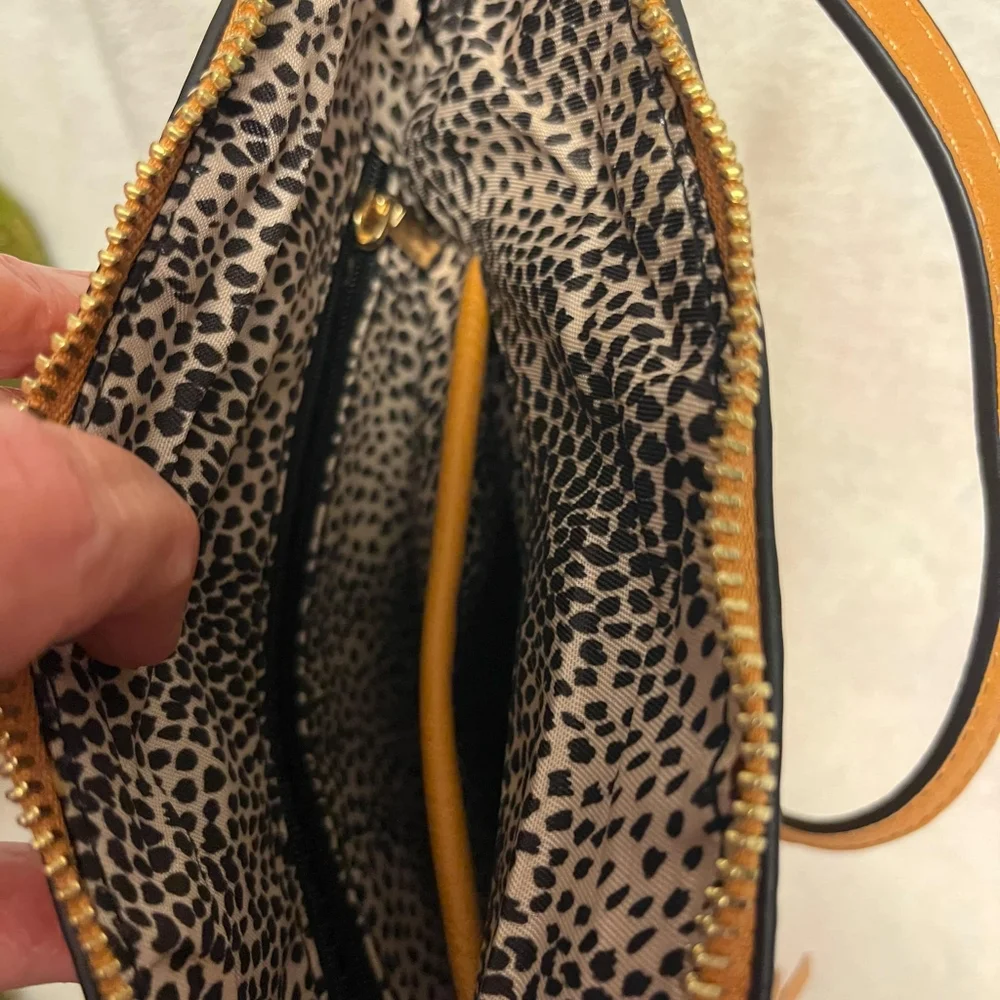 Mustard Yellow Dome Crossbody Bag with Dalmatian Lining